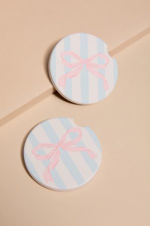 Striped Ribbon Print Car Coaster Set