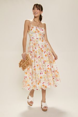 Becky Eyelet Fruit Midi Dress