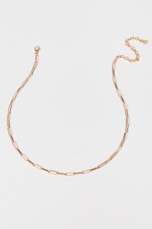 Fiona Worn Gold Paperclip Chain Link Necklace