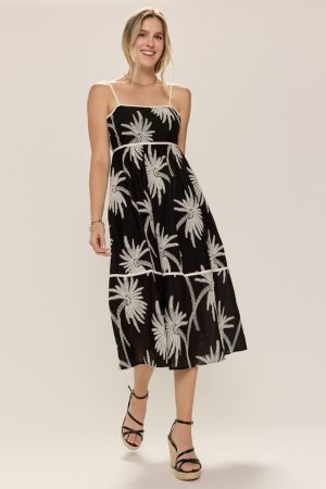 Carmela Palm Bow Back Midi Dress