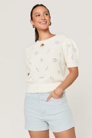 Nina Embroidered Seashell Sweater Tee